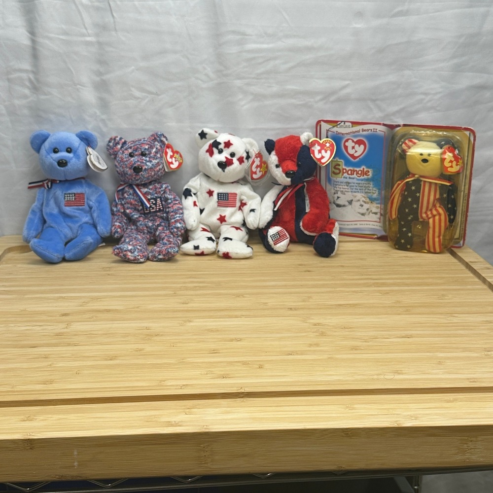Ty Beanie Babies, Lot of 5 America-USA-Glory-Patriot-Spangle Plush Bear